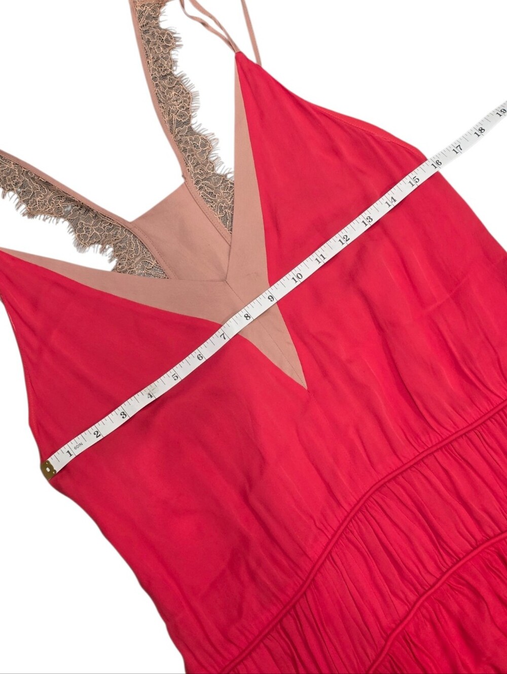 ​REISS Henley Romantic Lace Cami Midi Dress in Coral Red EU38/US 6 - Picture 6 of 15